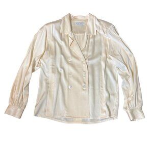 Vintage 70's 80's Jaeger‎ 100% Silk Cream Blouse Double-breasted button